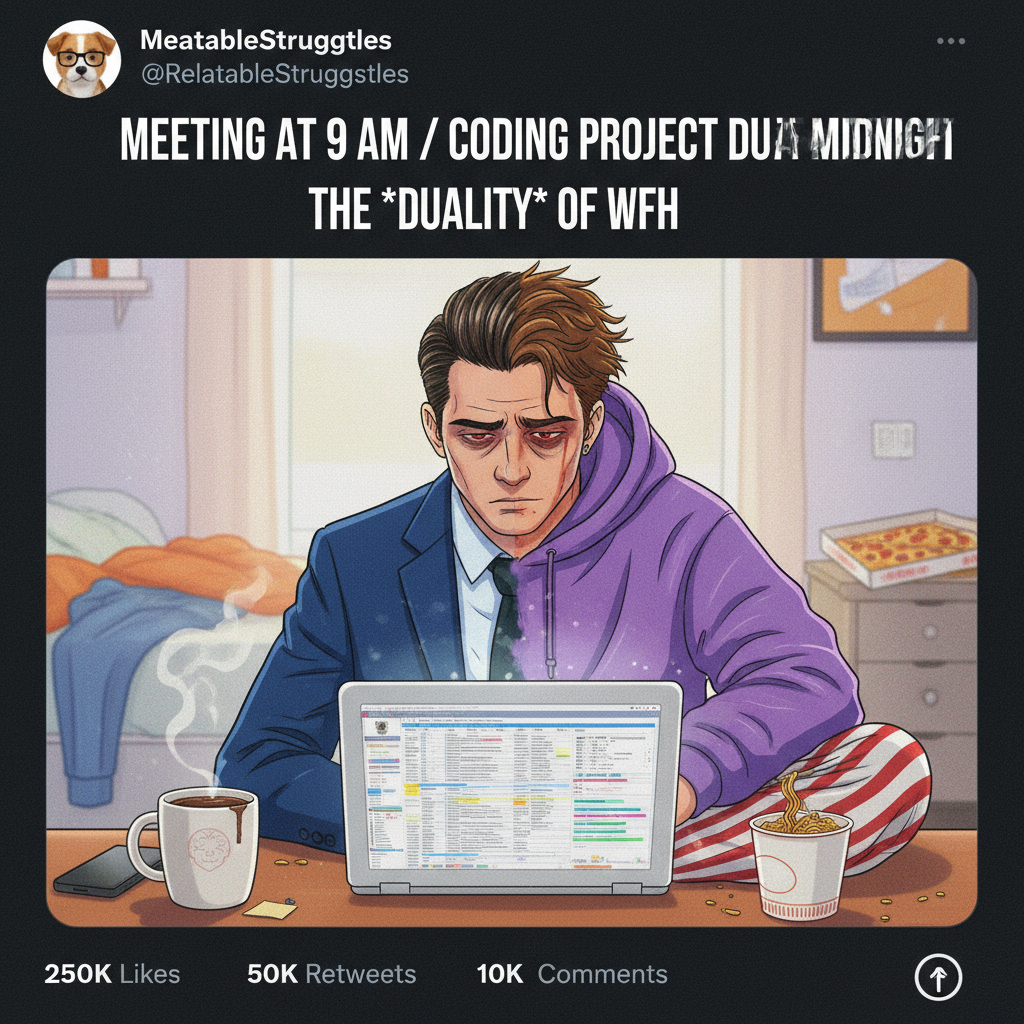 My WFH uniform is 50% pajamas, 50% existential dread.