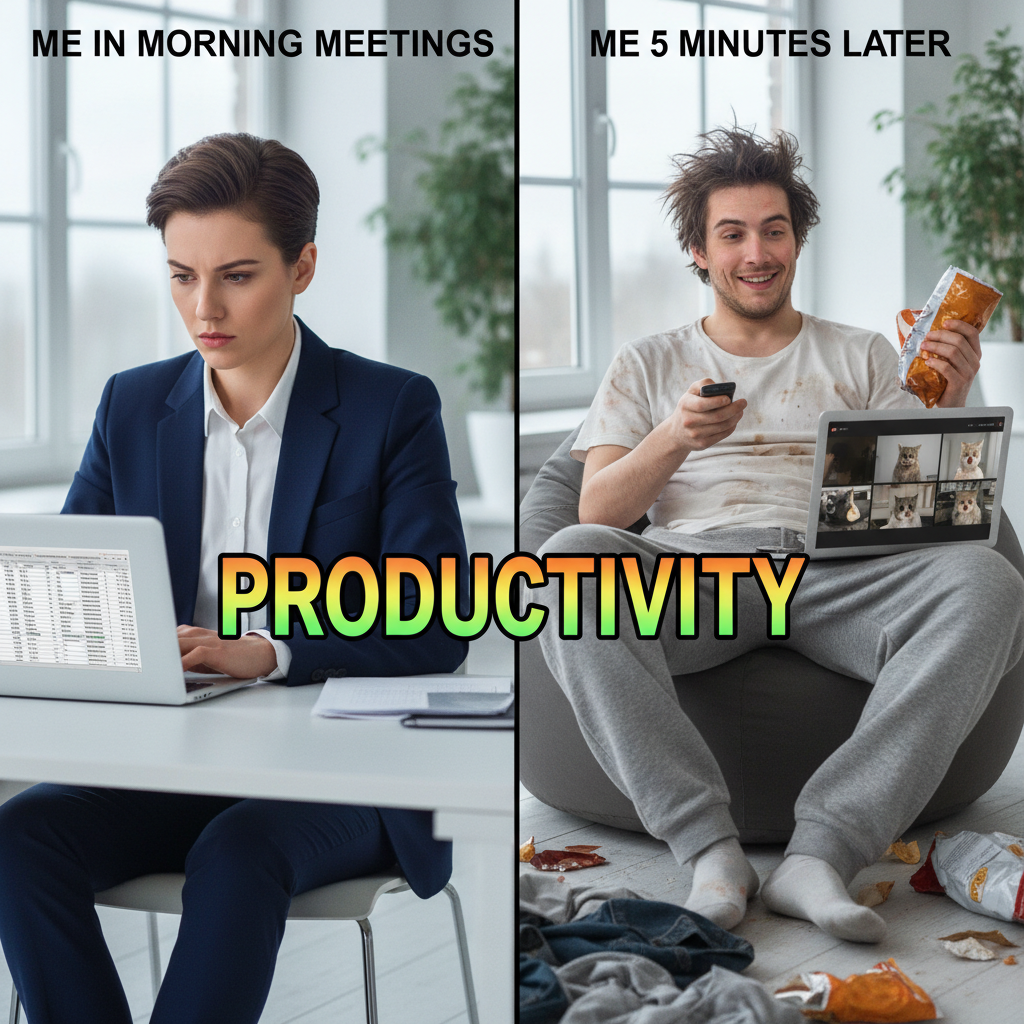 My 'work from home' outfit is 50% business, 50% pajamas, 100% chaos.