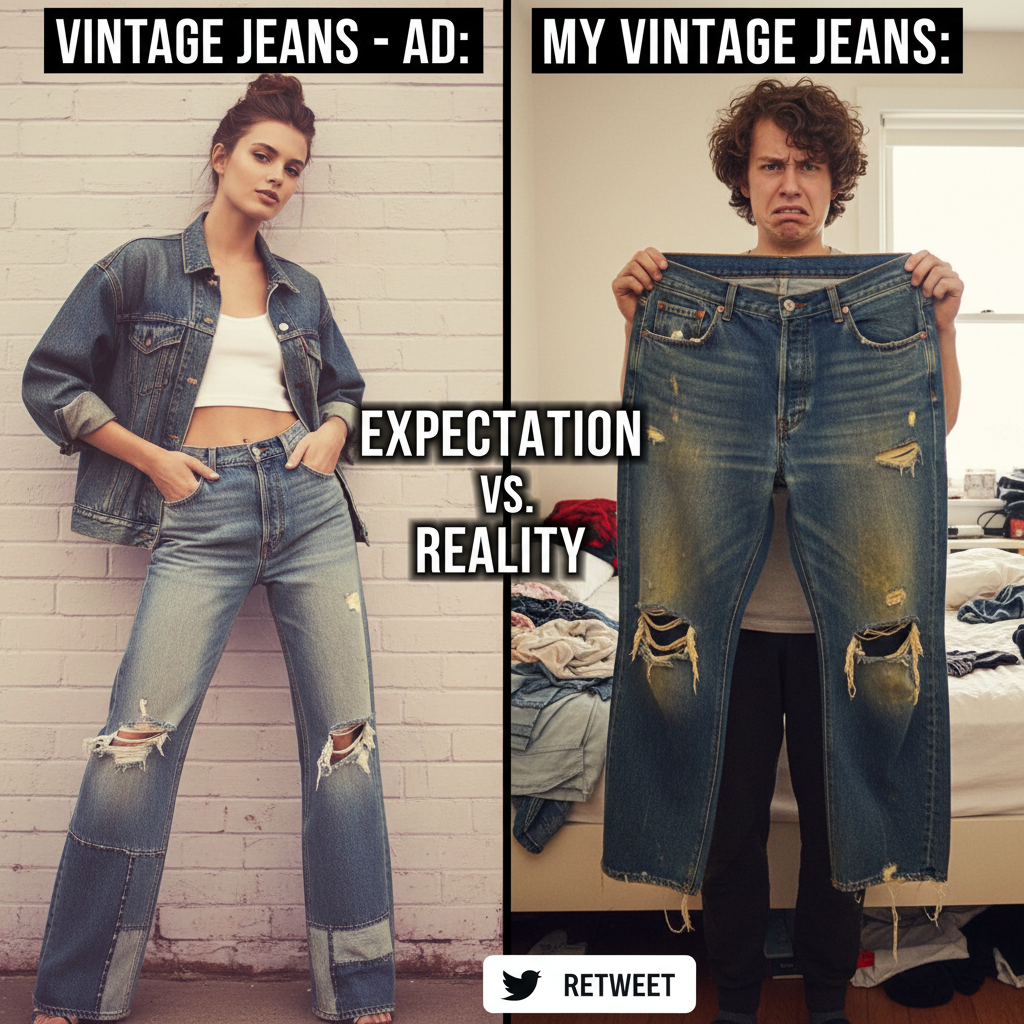 Ordered 'vintage' jeans, got pants that look like they fought a bear.