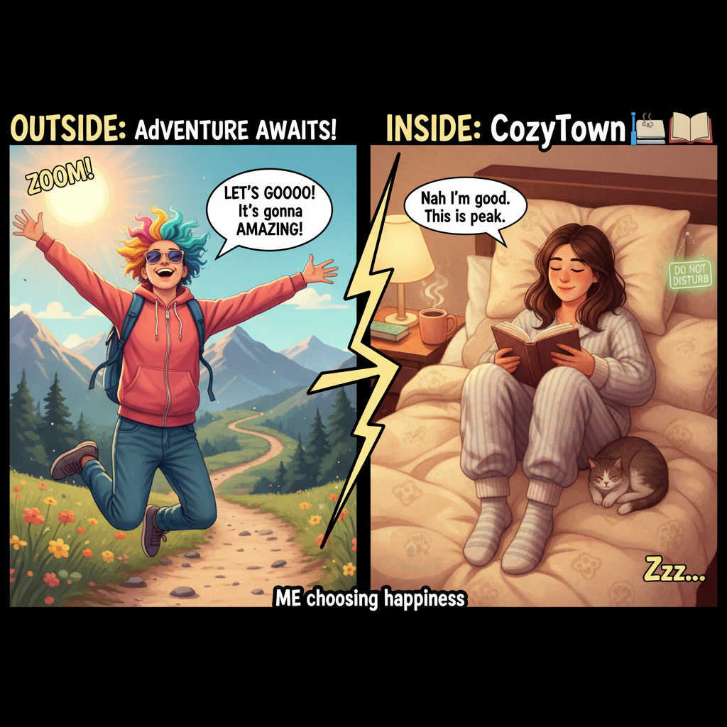 Extrovert: 'Let's go out!' Introvert: *already in bed by 8pm*