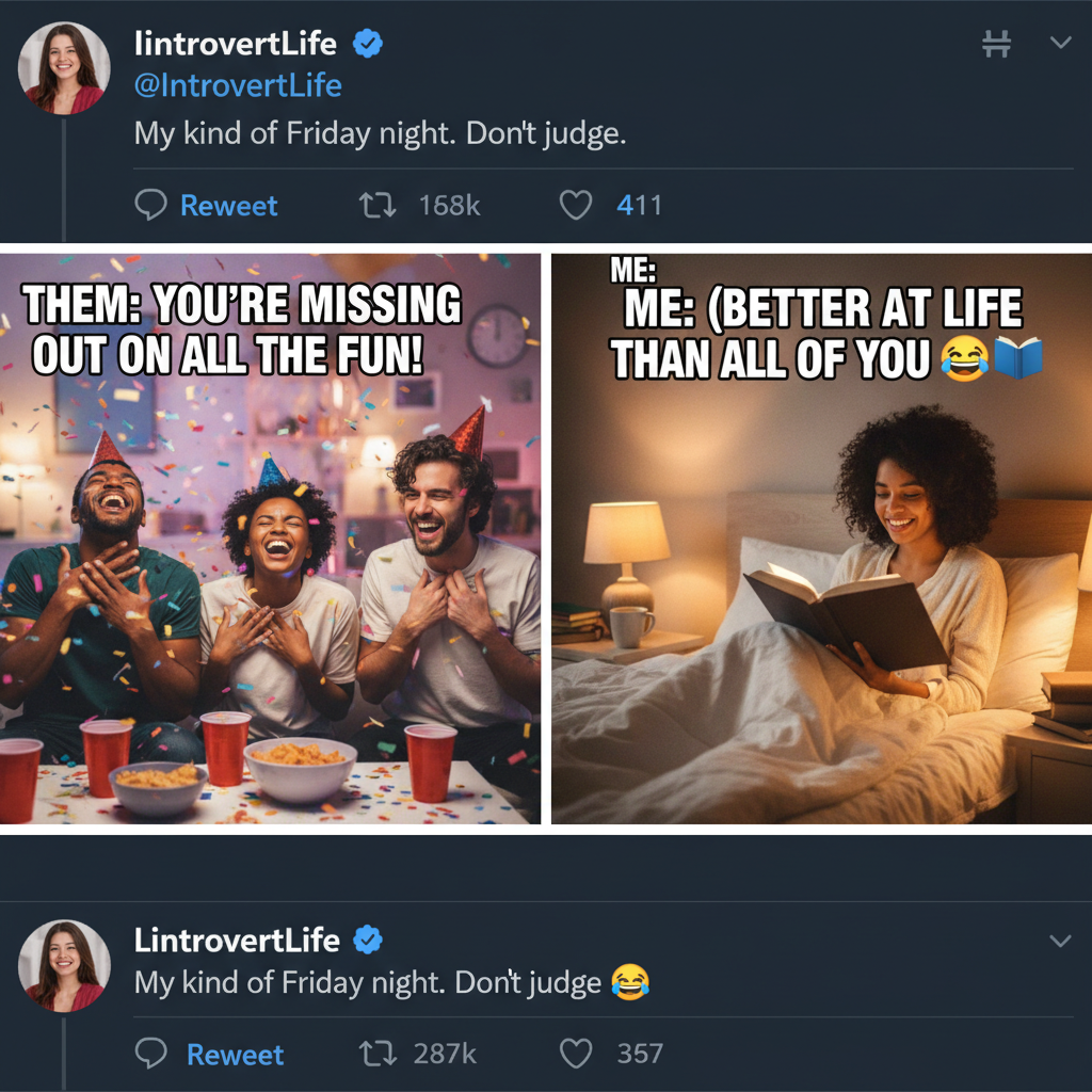 My extrovert friend: 'Let's go out!' Me: *already in bed by 8 PM* 'Sounds fun! Next time!'