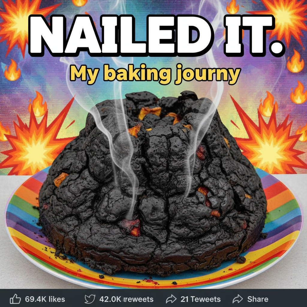 I tried to make a cake. It looks like a science experiment gone wrong. Send help (and pizza).