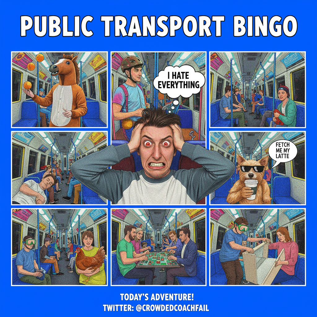 Public transport is just a daily social experiment I never signed up for. Send headphones.