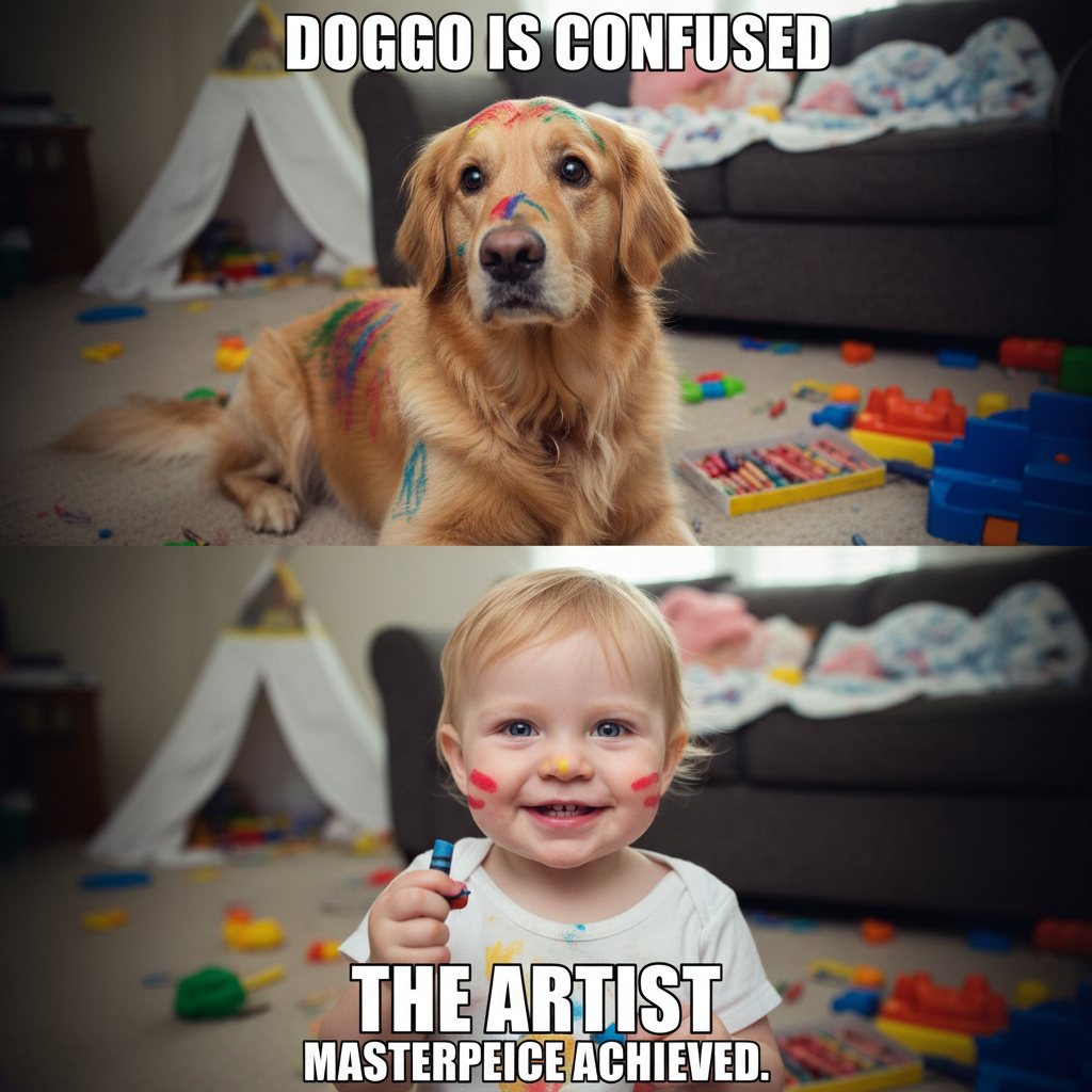 Just found my toddler coloring on the dog. Send help. And wine. #ParentLife