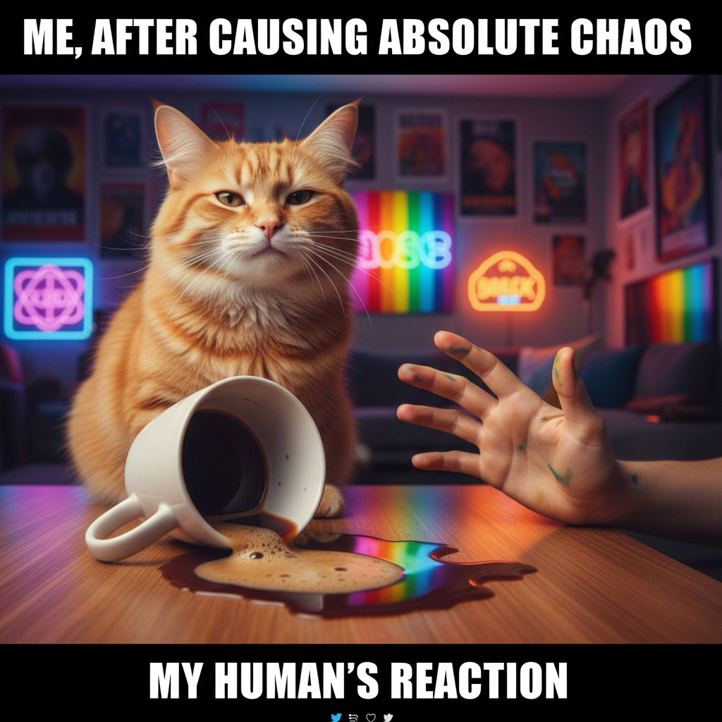 My cat just knocked over my coffee while staring me dead in the eyes. The AUDACITY.