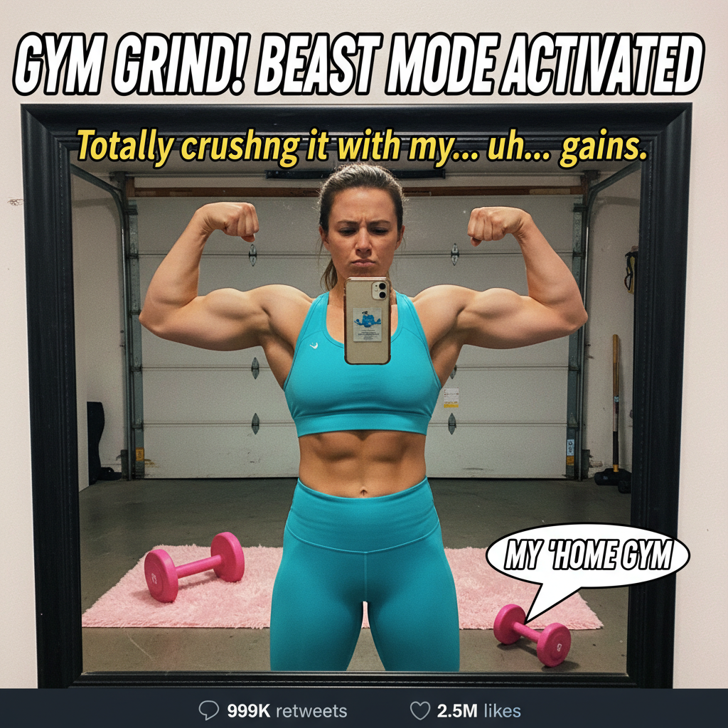 Went to the gym, did 3 reps, took a selfie, left. Gains, baby! #GymLife