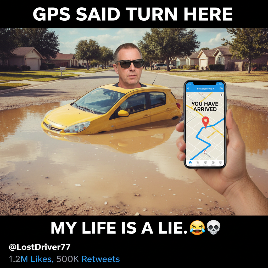 GPS told us to turn left. We turned left. Into a lake. Send help.