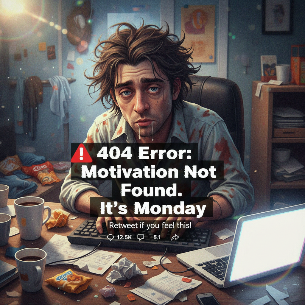 My brain on Monday morning: 'Error 404: Motivation Not Found.'