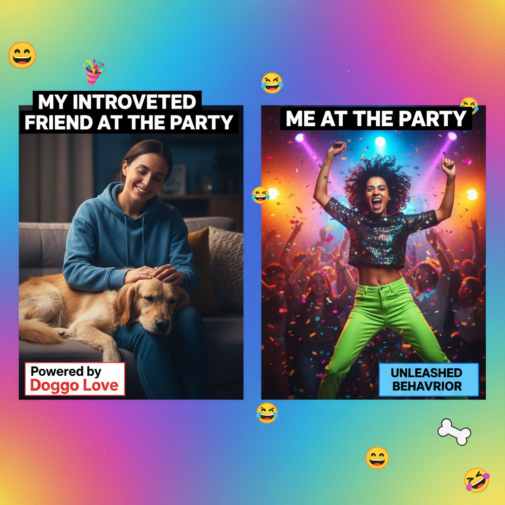 Introvert at a party: 'I just need to find the dog.' Extrovert: 'I AM the party!'