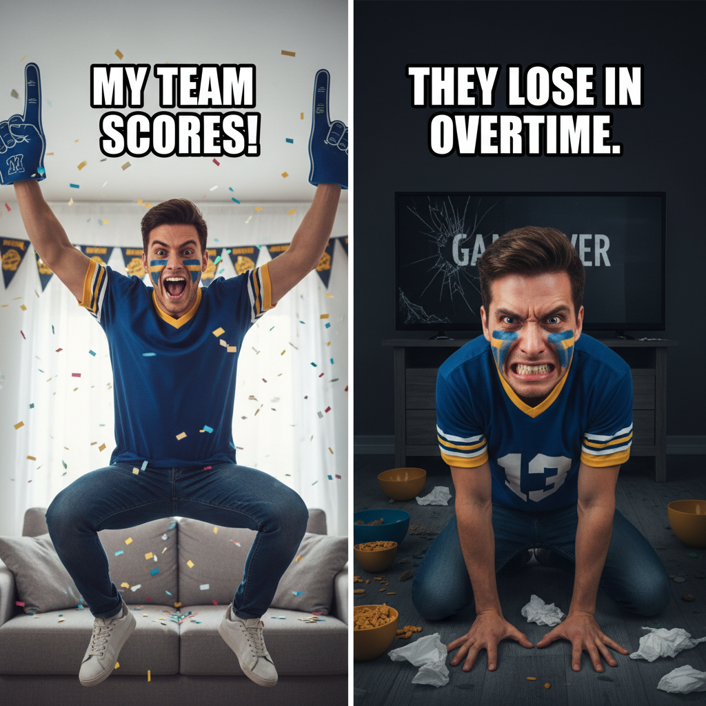 My team won: BEST FANS EVER! My team lost: FIRE EVERYONE, THE WORLD IS ENDING! #SportsFans