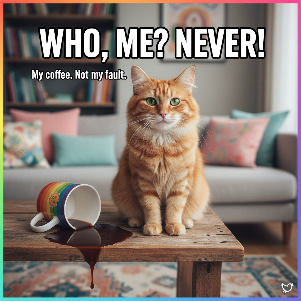 My cat just knocked my coffee over, then stared at me like I was the problem.