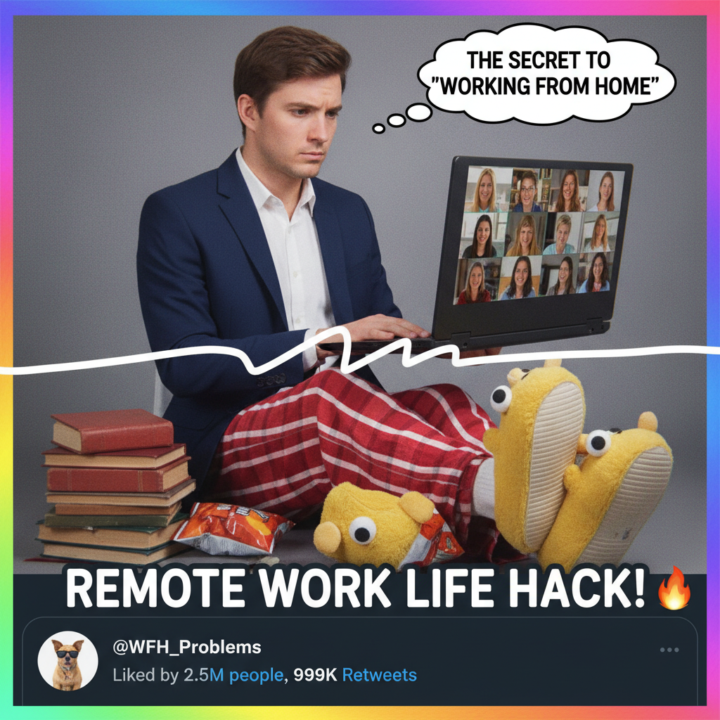 My WFH uniform: Business on top, pajama pants on the bottom. The CEO of comfort.