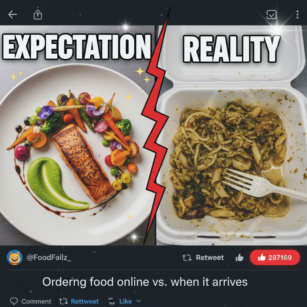 Expected: Gourmet meal. Received: Soggy mystery box. My life is a lie.