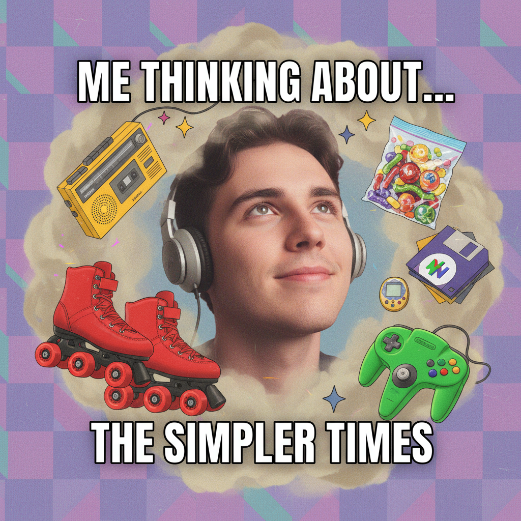 Hearing that one song from my childhood and suddenly I'm 8 again, no bills, just vibes.