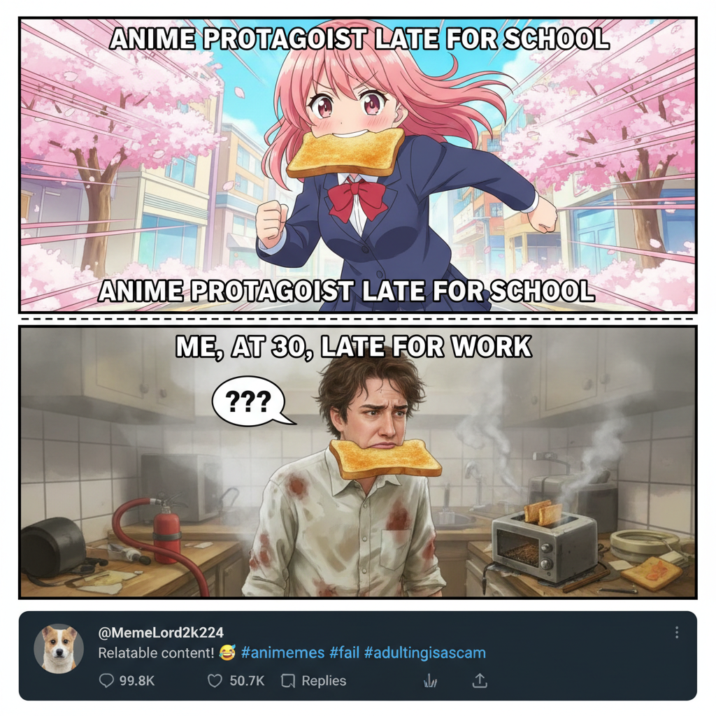 Me trying to use anime logic in real life: *gets arrested for running with toast in mouth*