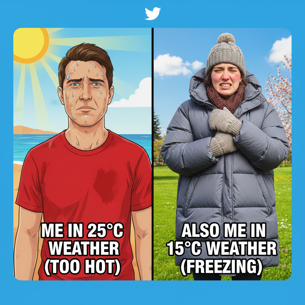 It's 70°F and sunny. My friend from [insert cold region] is complaining it's too hot. I can't.