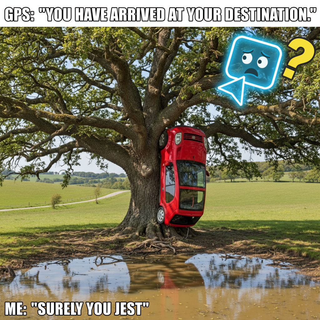 Road trip GPS: 'Recalculating.' Me: 'But we just left the driveway!'