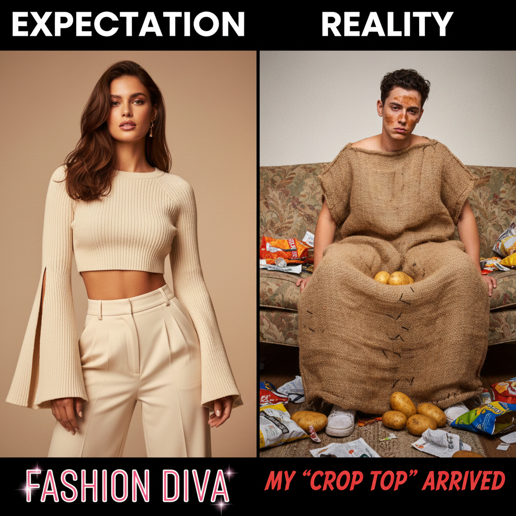 Thought I bought a stylish top, got a potato sack. My online shopping curse continues.