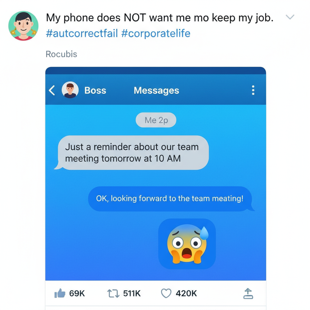 Autocorrect just changed 'meeting' to 'meating'. My boss is gonna think I'm a cannibal. 💀