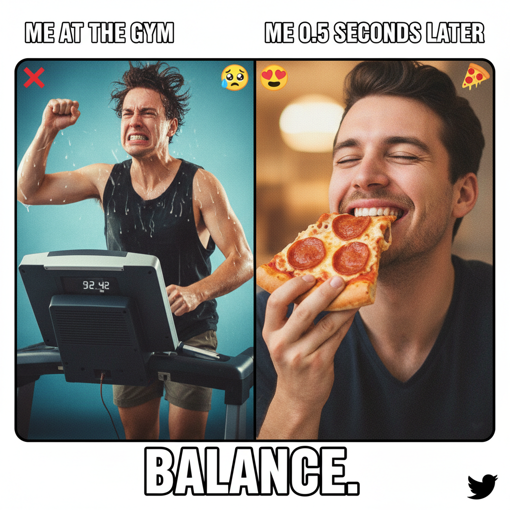 Me at the gym vs. me seeing a pizza: One is a struggle, the other is destiny.