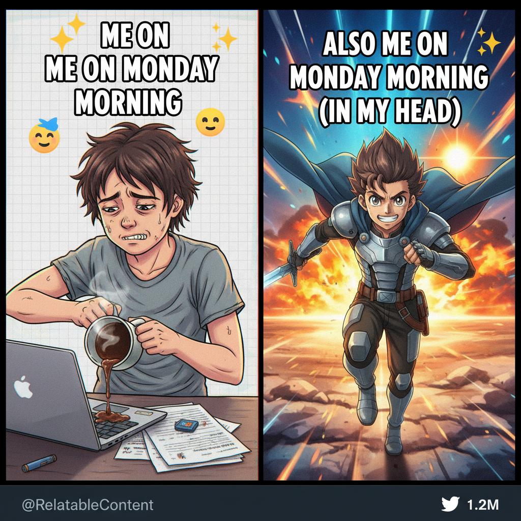 Me trying to adult vs. me in an anime opening sequence.