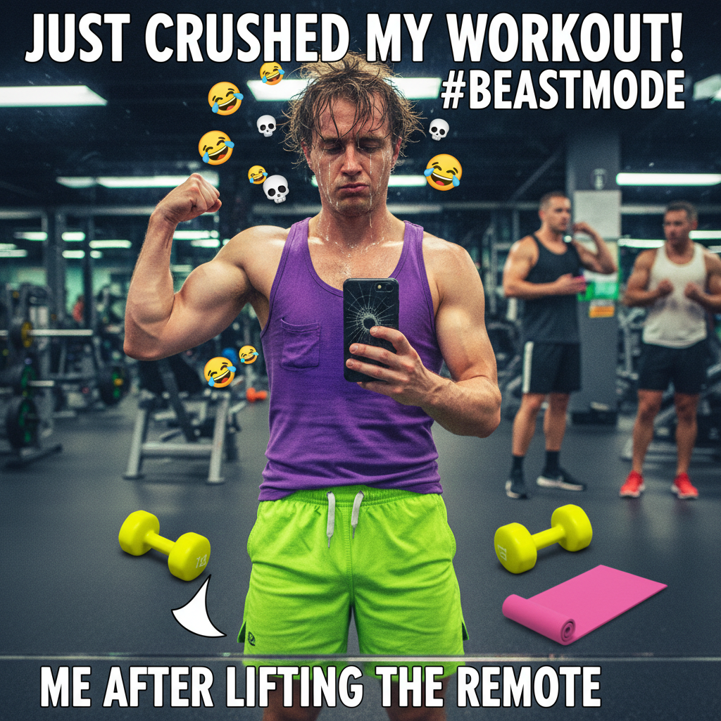 Went to the gym. Did 3 reps. Took a selfie. Called it a day. #FitnessJourney