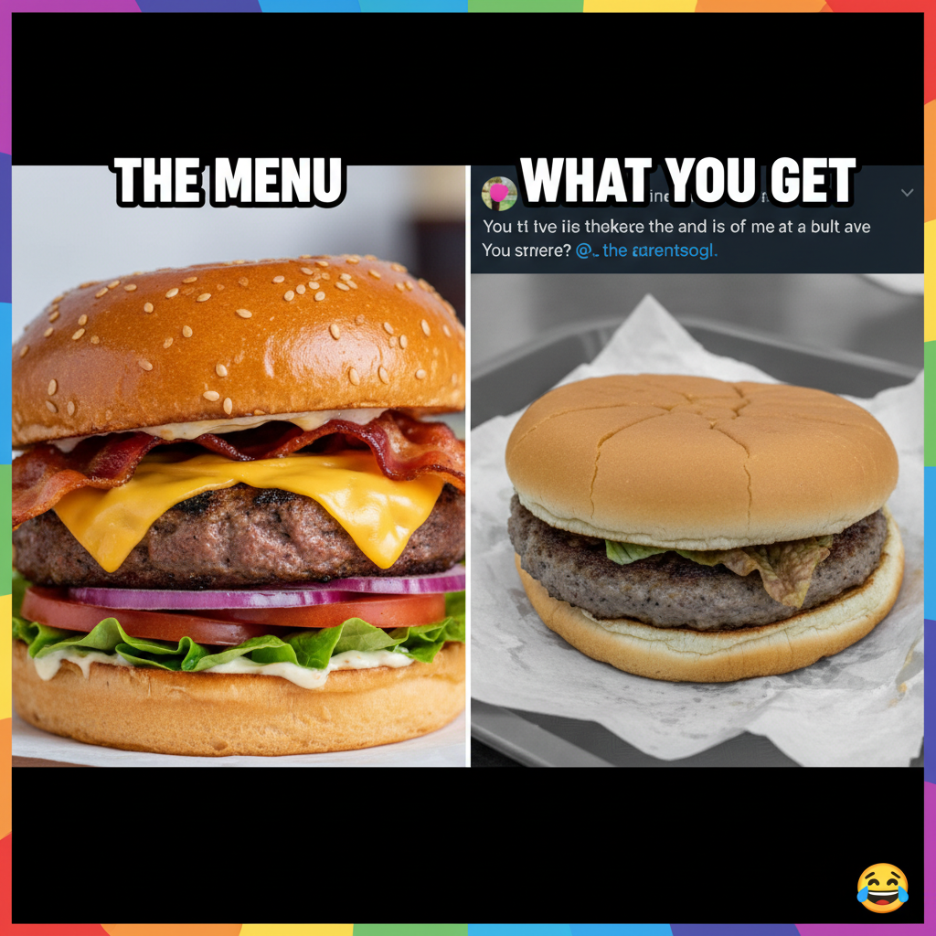 Ordered a gourmet burger, got a sad patty in a bun. My disappointment is immeasurable.