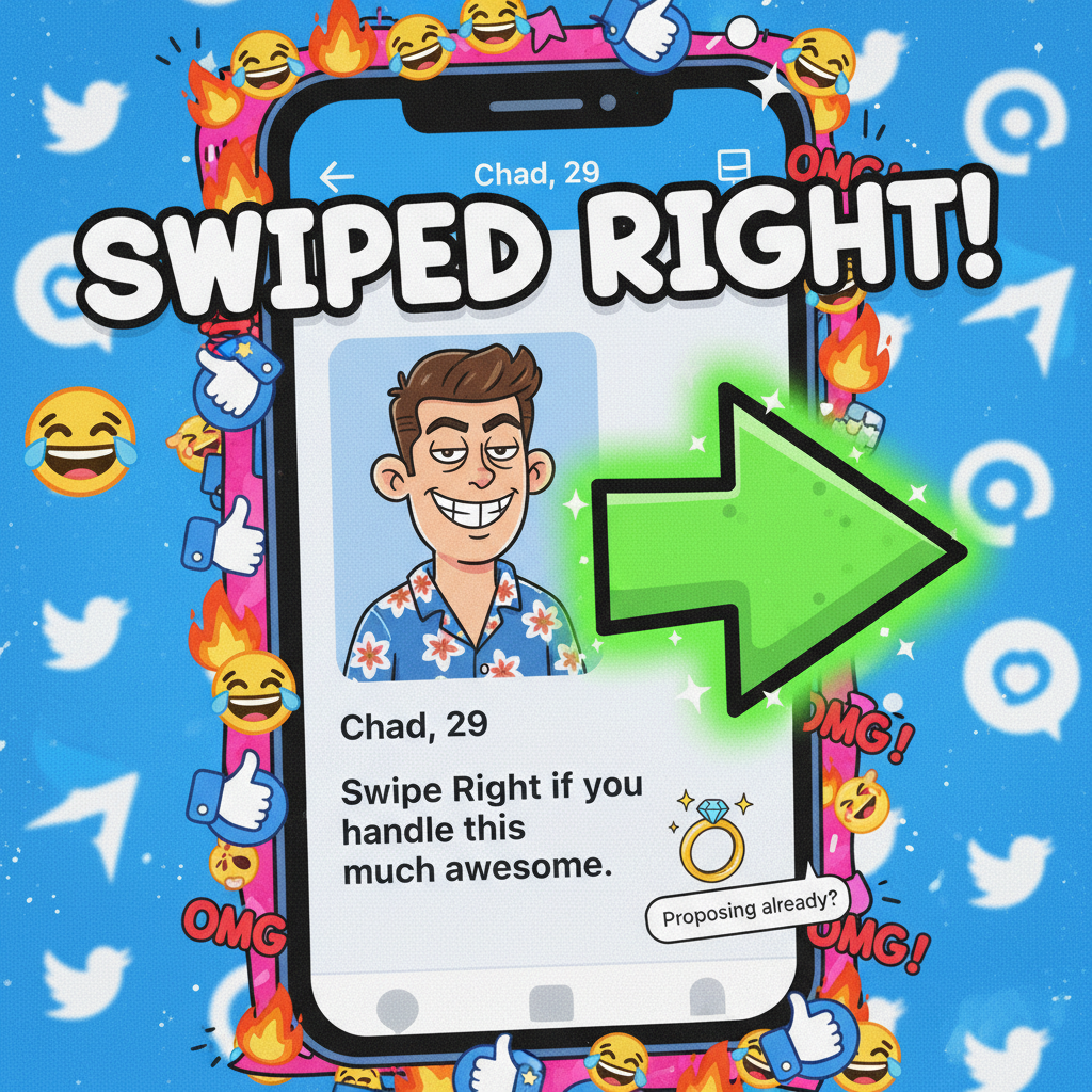 Swiped right on accident and now I'm engaged. Send help. Or cake.