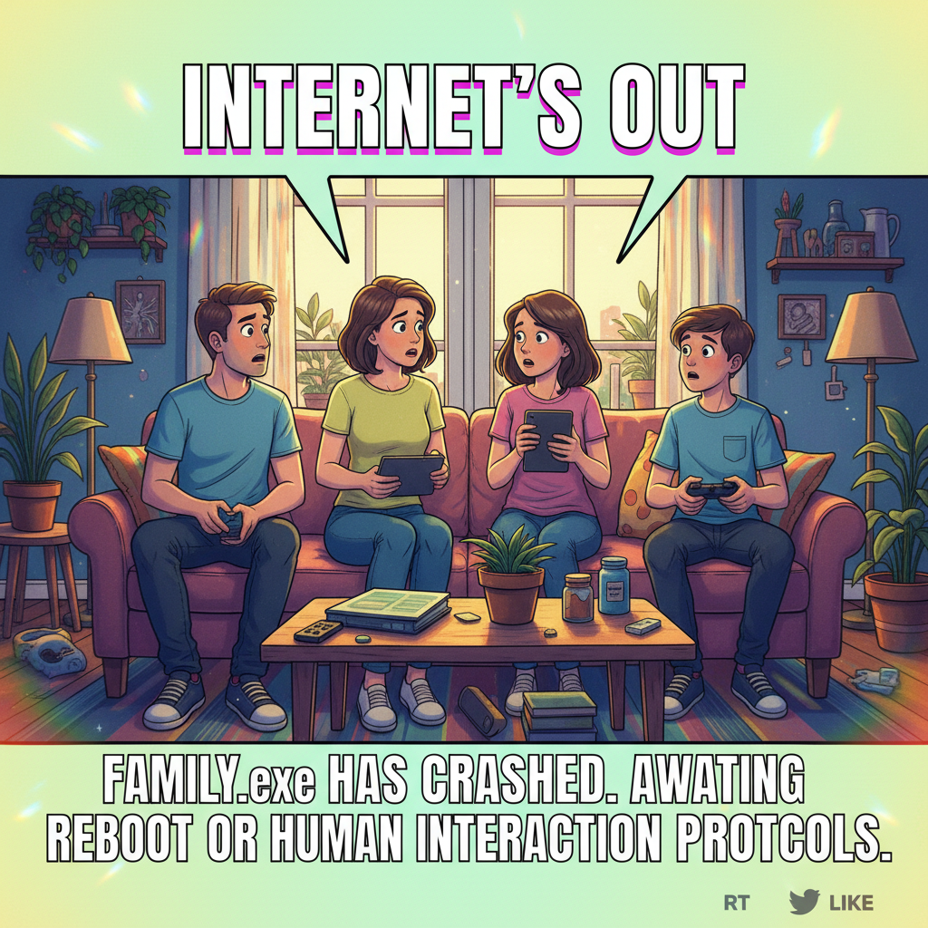 When the WiFi goes down and you remember what your family looks like.