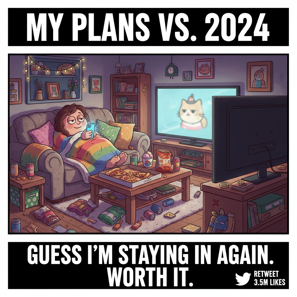 Friday night plans: wild party. Friday night reality: wild party... of one, with snacks and Netflix.
