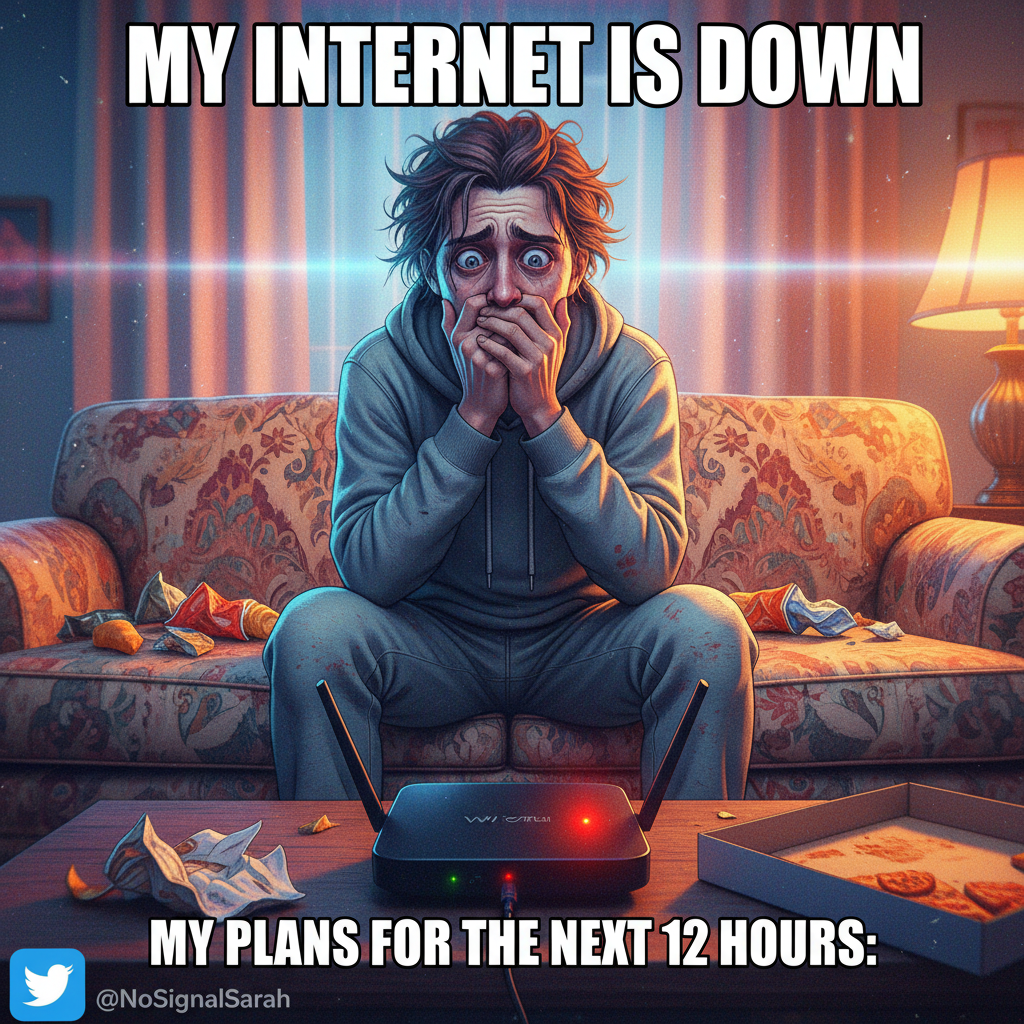 The wifi went down. I repeat, THE WIFI WENT DOWN. We are now cave people.