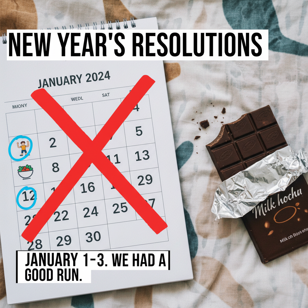 My New Year's resolution lasted 3 days. Send chocolate, not judgment.