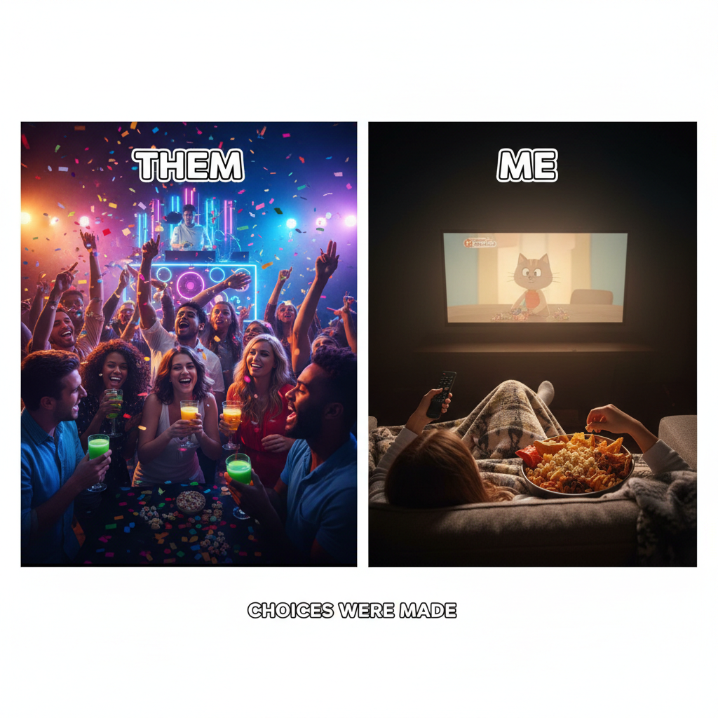 Friday night plans: wild party. Friday night reality: wild Netflix binge.