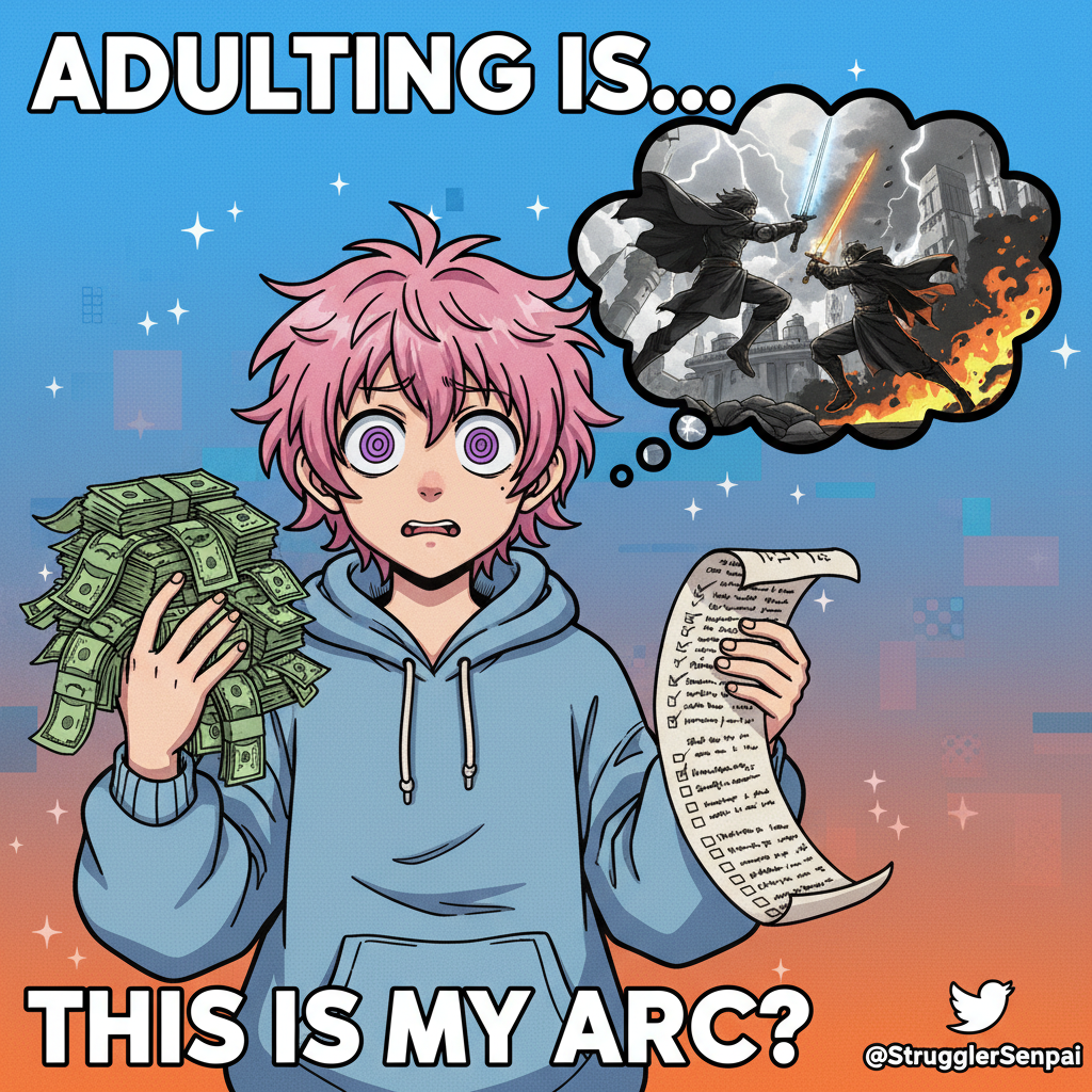My brain trying to process adulting after watching 12 hours of anime.