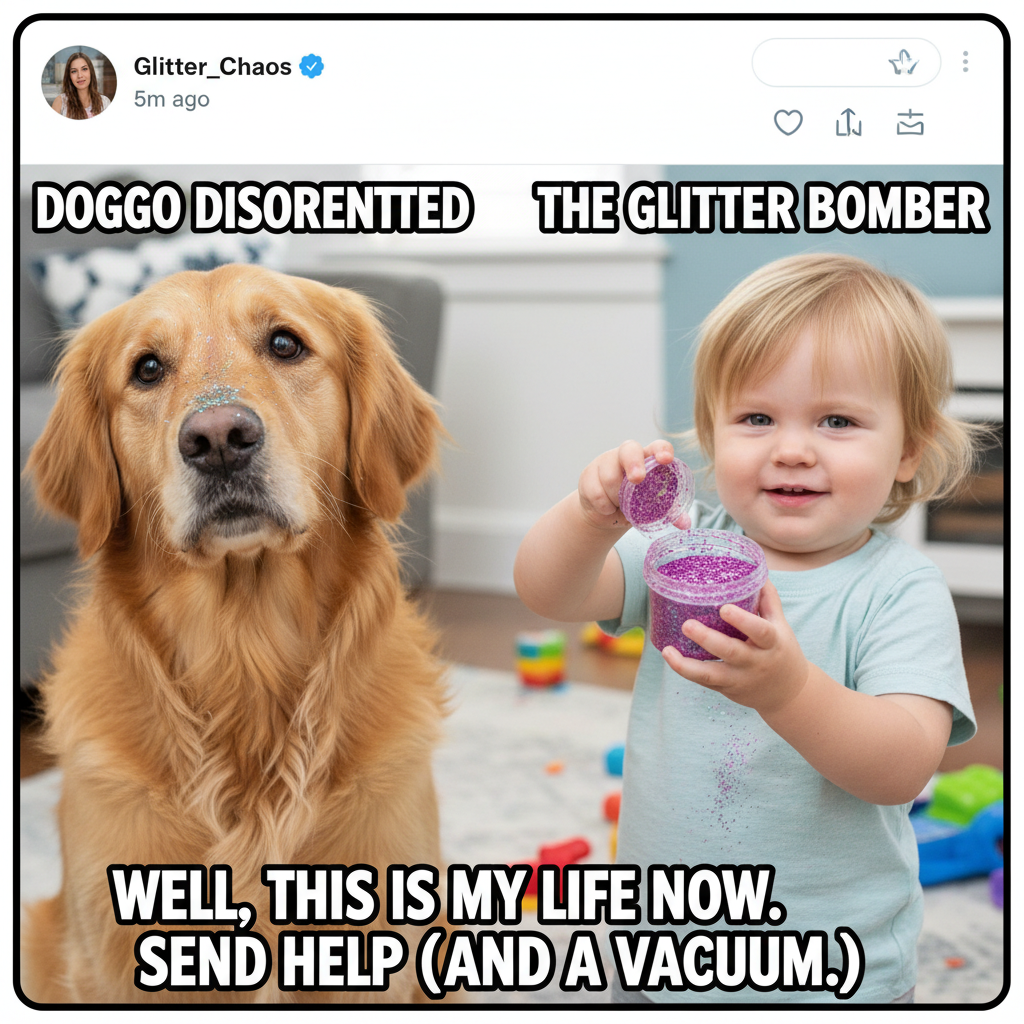 Just found my toddler trying to feed the dog glitter. Send wine. 🍷 #ParentingGoals