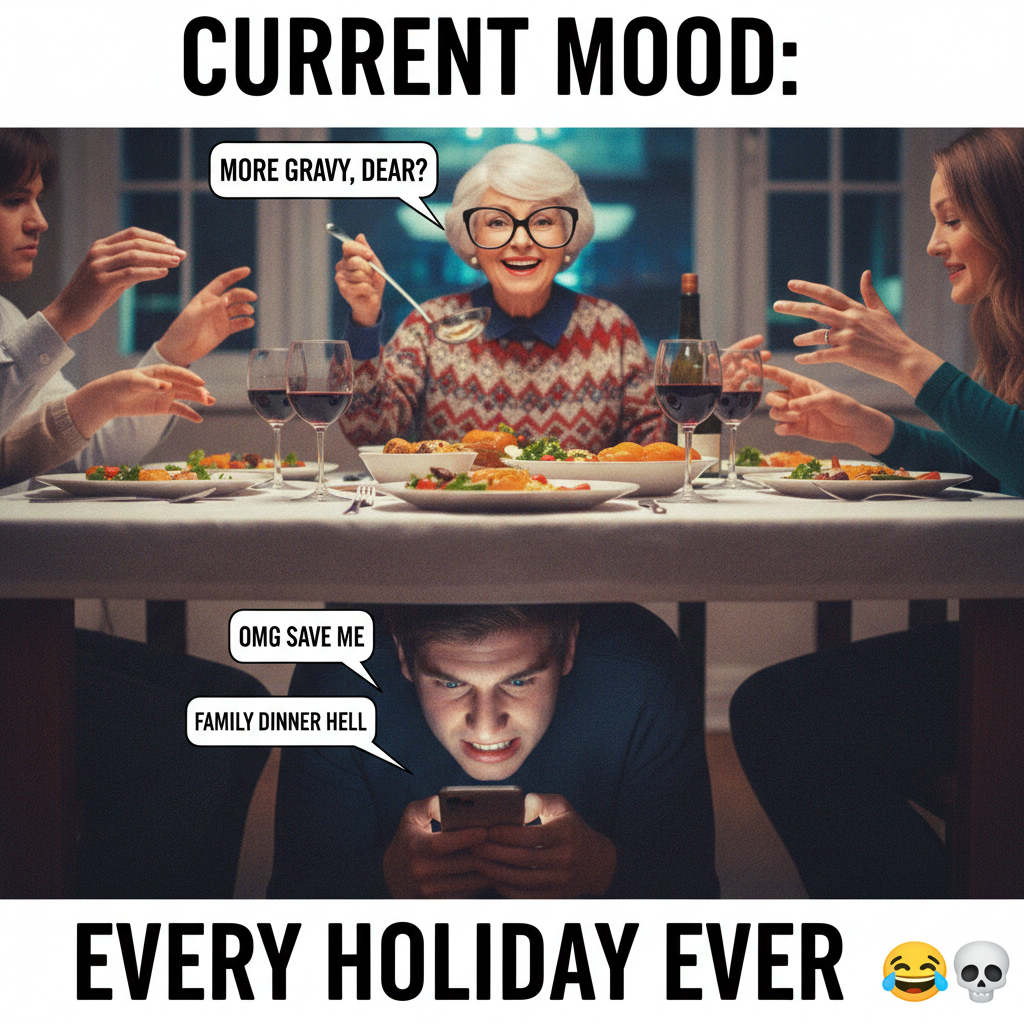 Grandma just asked if my 'internet boyfriend' is coming to dinner. Send help.