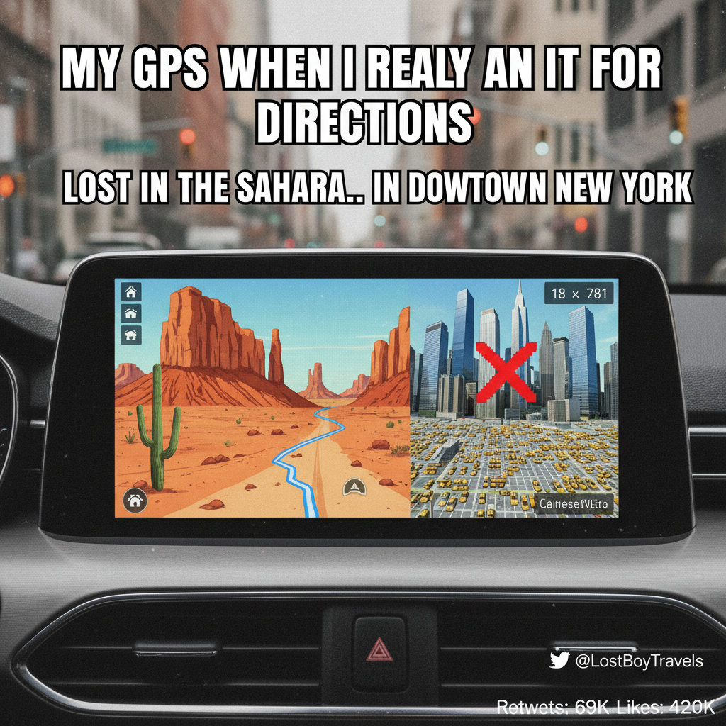 GPS said 'turn left in 500 feet.' We're now 3 states away. Thanks, Siri.