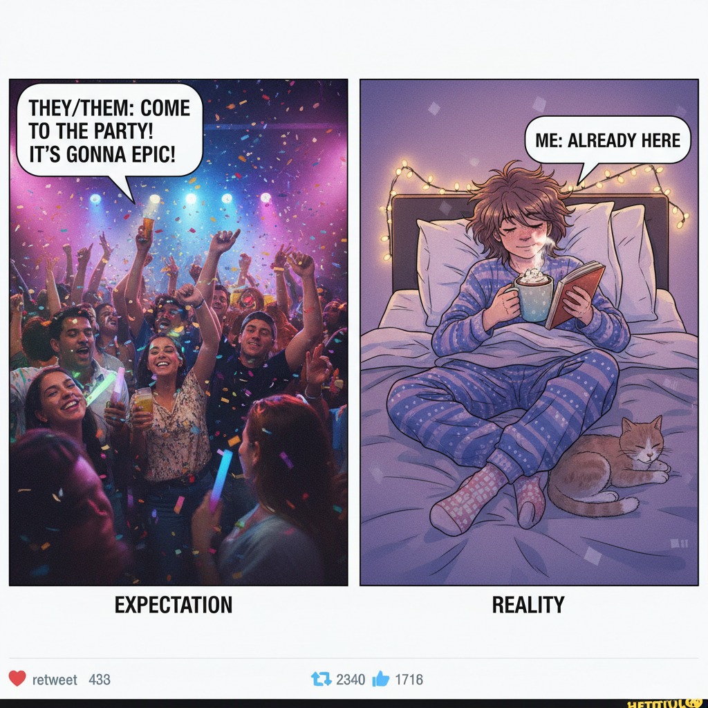 Extrovert: 'Let's go out!' Introvert: *already in bed by 8pm with a book* 'Nah, I'm good.'