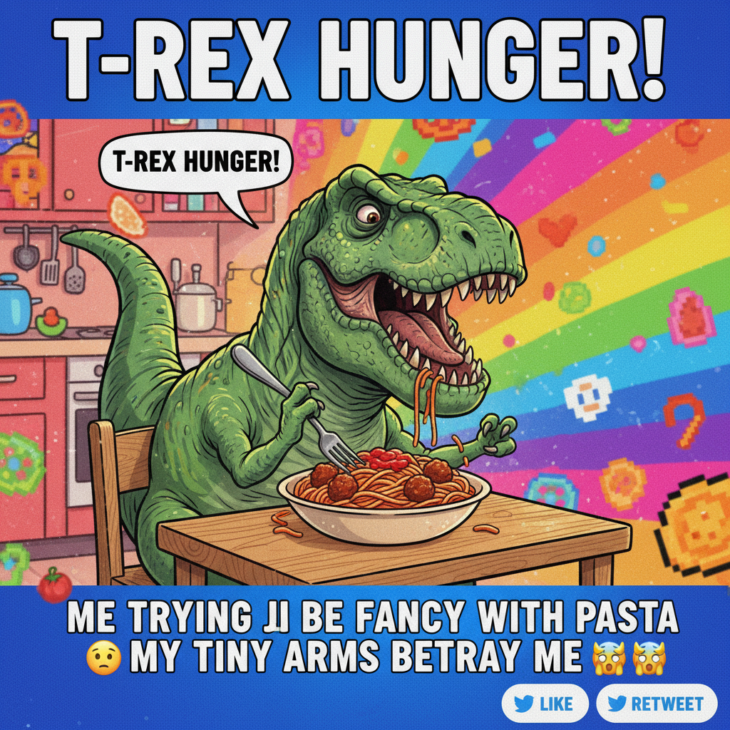 My phone autocorrected 'dinner' to 'dinosaur'. Now I'm picturing a T-Rex eating pasta.