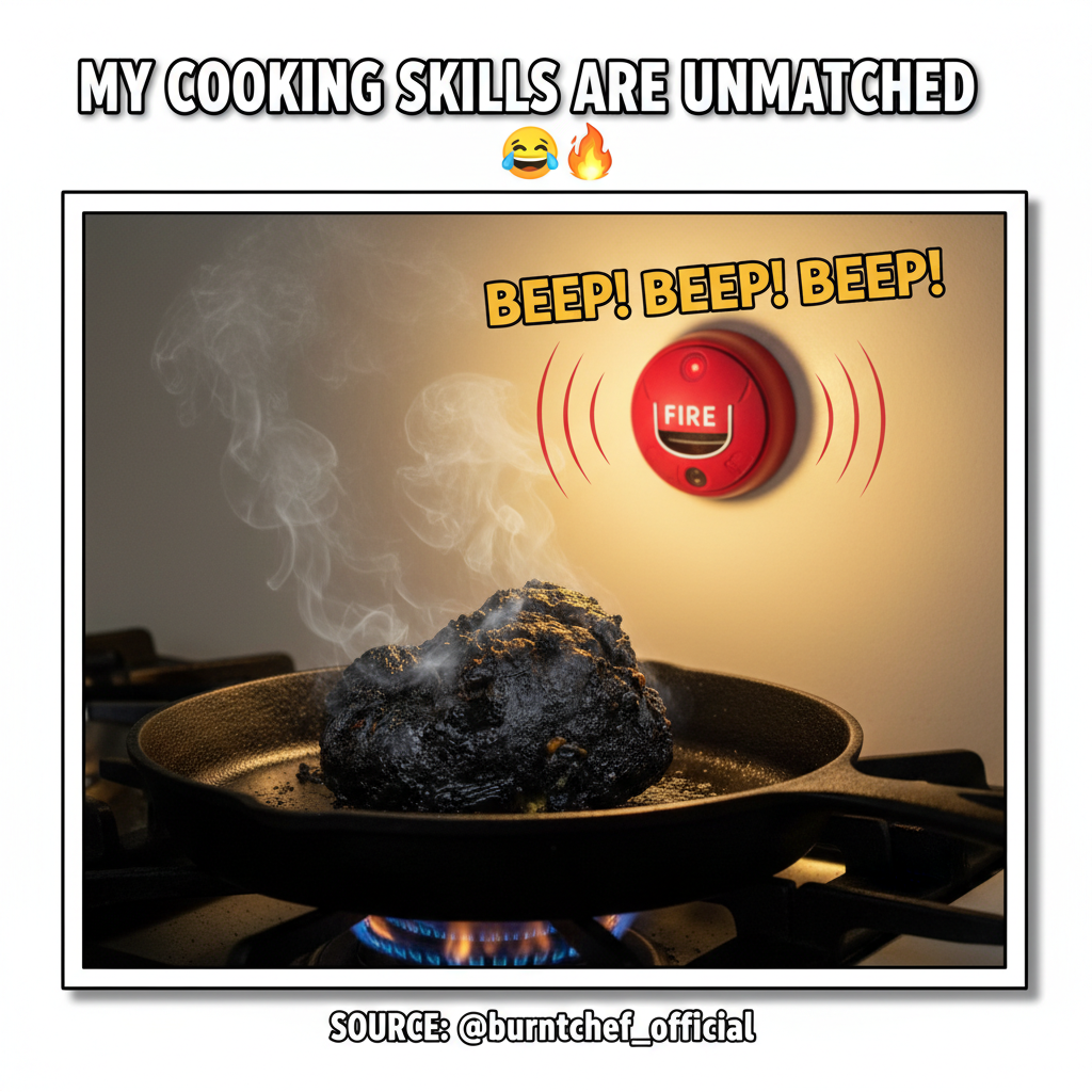 Attempted to make a gourmet meal. Ended up with charcoal and a fire alarm concert.