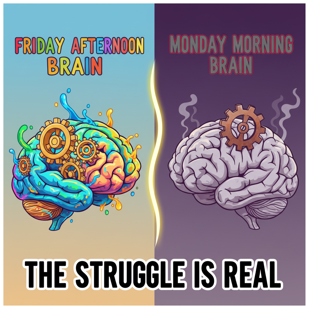 My brain on Monday morning vs. my brain on Friday afternoon