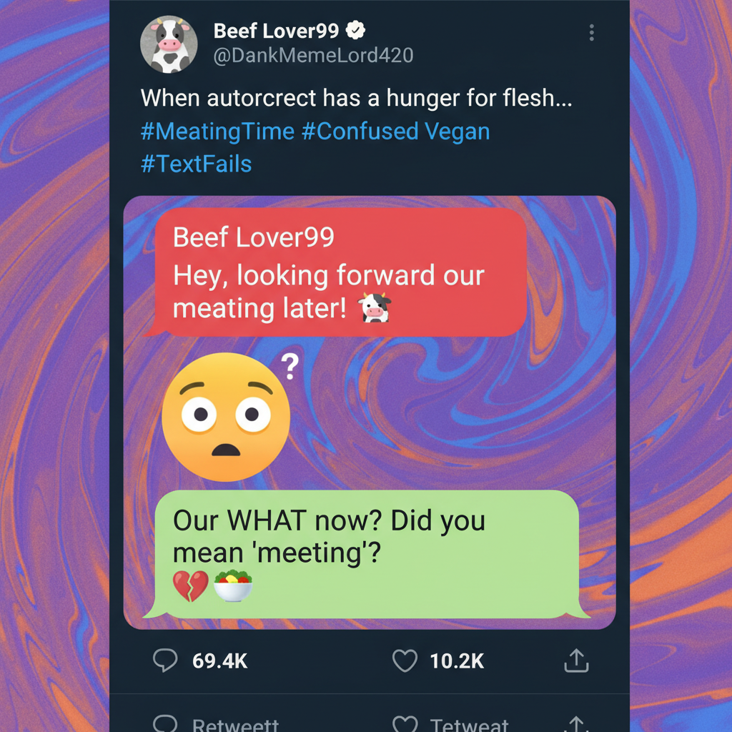Autocorrect just changed 'meeting' to 'meating.' My boss thinks I'm inviting them to a BBQ.