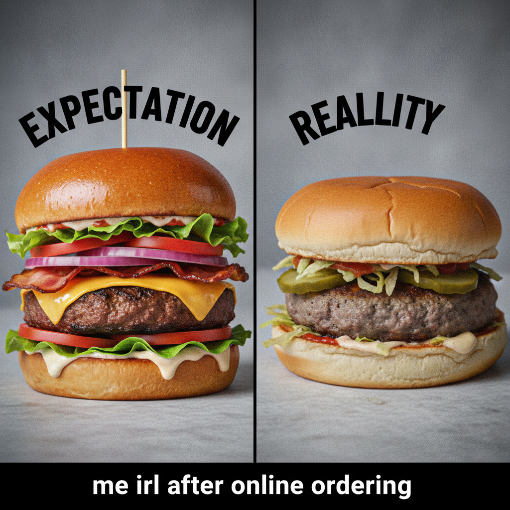 Ordered a gourmet burger, got two buns and a pickle. Expectations vs. Reality hit DIFFERENT.