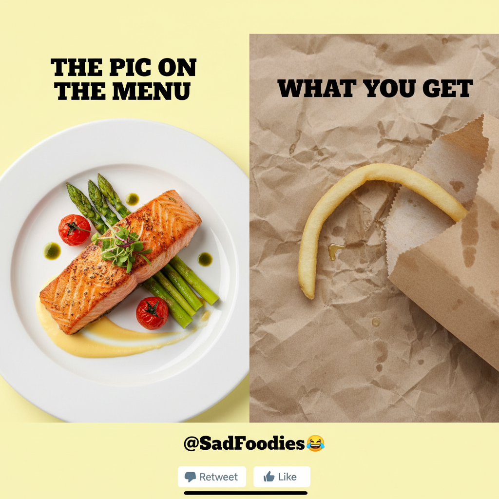 Ordered a feast, got a single soggy fry. Food delivery, you wound me. #ExpectationVsReality