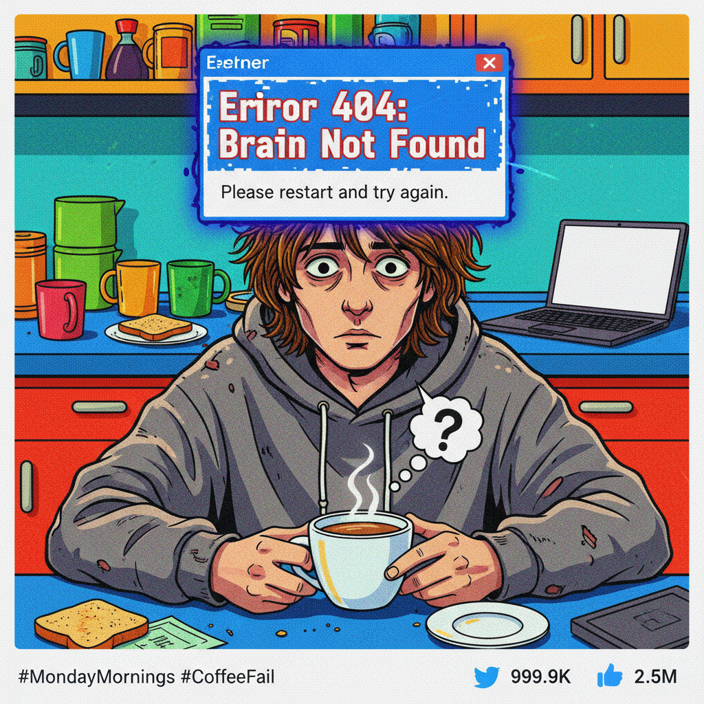 My brain on Monday mornings: 'Error 404: Motivation not found.'