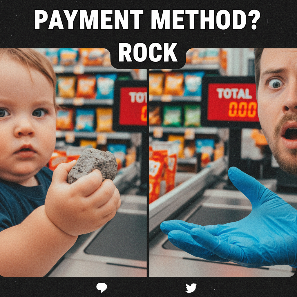 My toddler just tried to pay for groceries with a rock. Send help. And coffee.