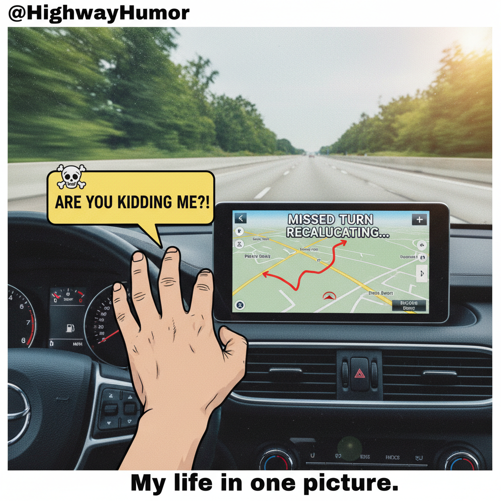 Road trip rule #1: If the GPS says 'turn left now,' it means 'turn left 5 minutes ago.'