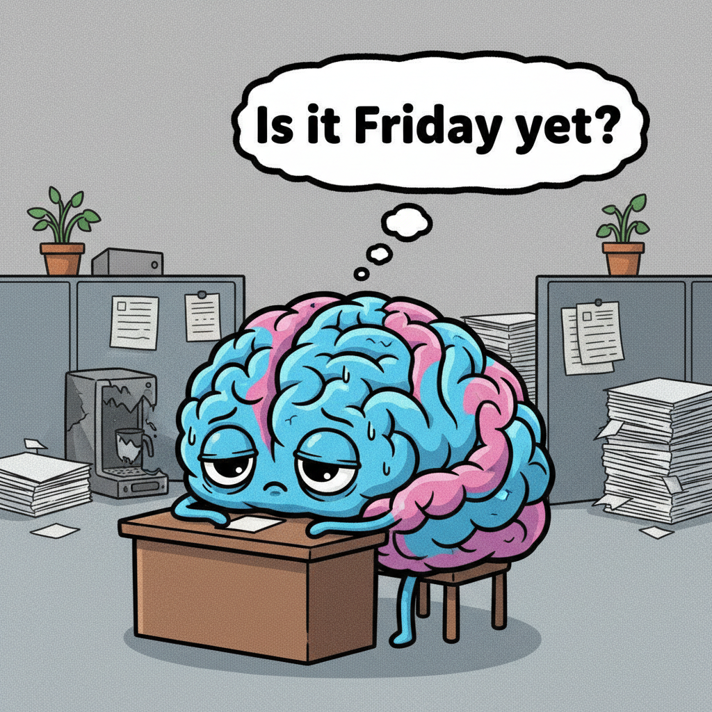 My brain on Monday mornings: 'Is it Friday yet?'