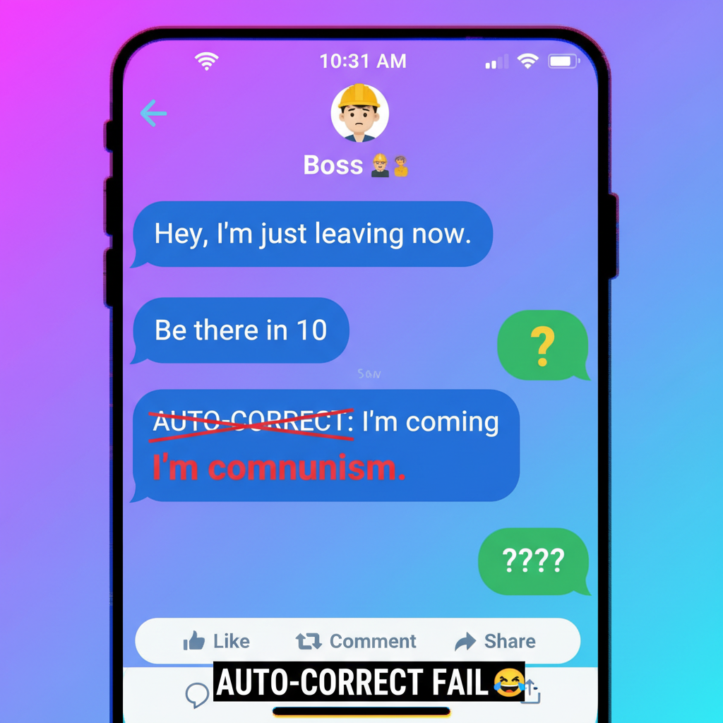 Autocorrect just changed 'I'm coming' to 'I'm communism.' My boss is confused.