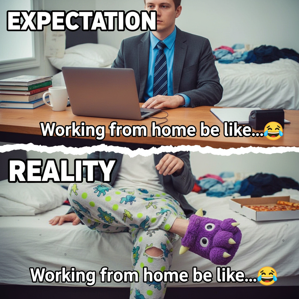 My WFH attire: business on top, pajama party on the bottom. The ultimate mullet of fashion.